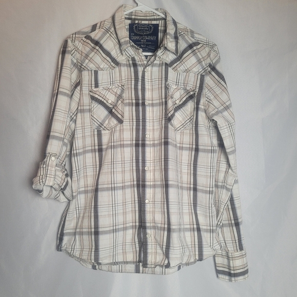 GPH Supply Company Men's Western Plaid Pearl Snap Rolltab Sleeve Shirt Size M - Picture 1 of 9